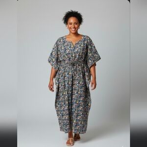 NWT Mahogany Elsa Kaftan One Size Blue Floral Resort Wear